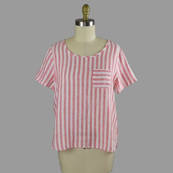 CHRISTIAN SIRIANO 100% LINEN STRIPED TOP - Picture 1 of 7